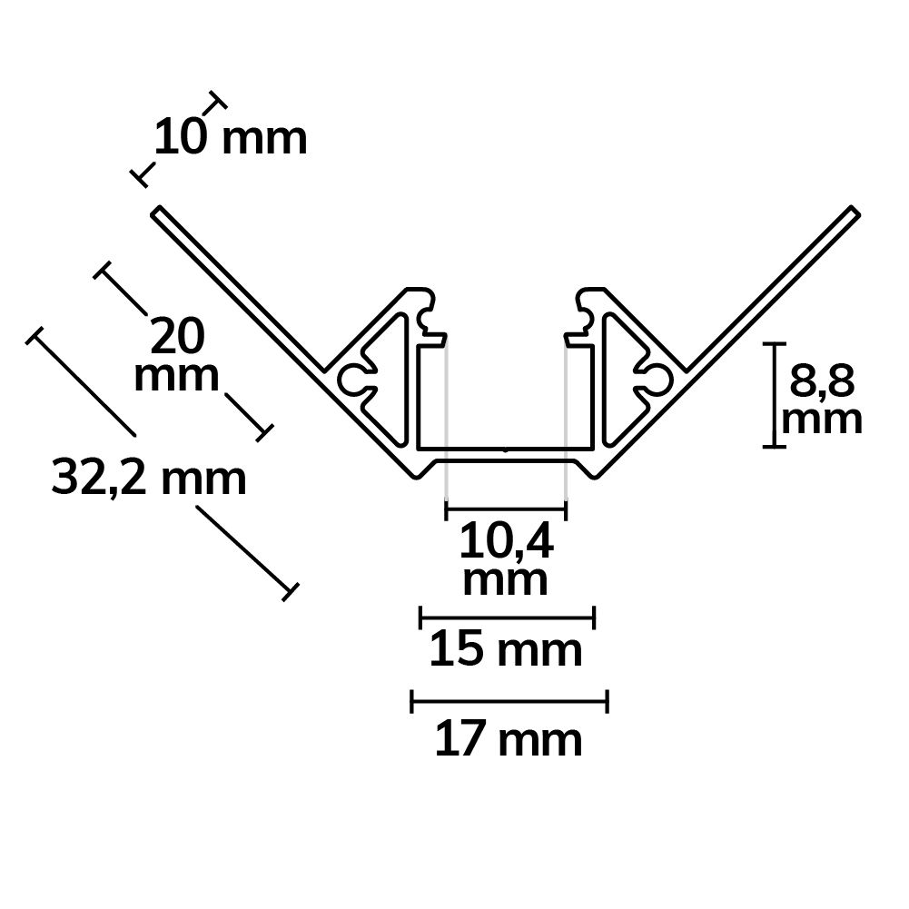 Profil de carrelage LED, angle rentrant, 200 cm