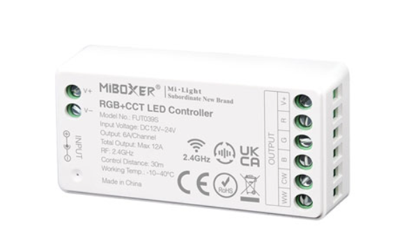 Contrôleur LED RGB+CCT avec fonction de gradation (12–24 V)