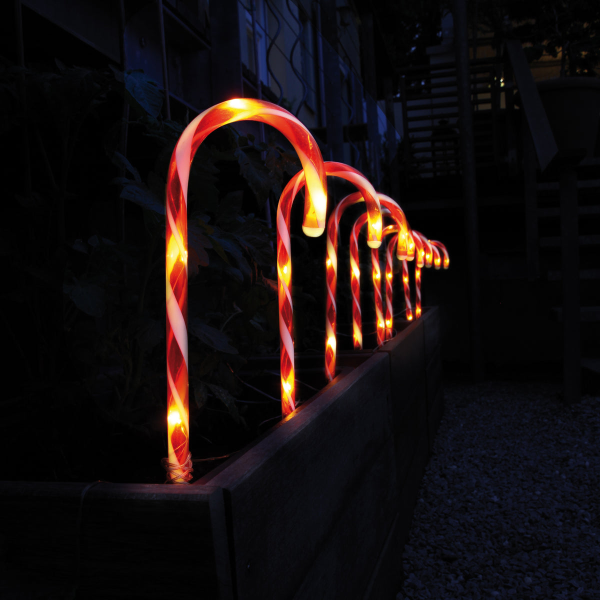 LED-Zuckerstangen | 8er-Set | Warmweiß | Weiß/Rot