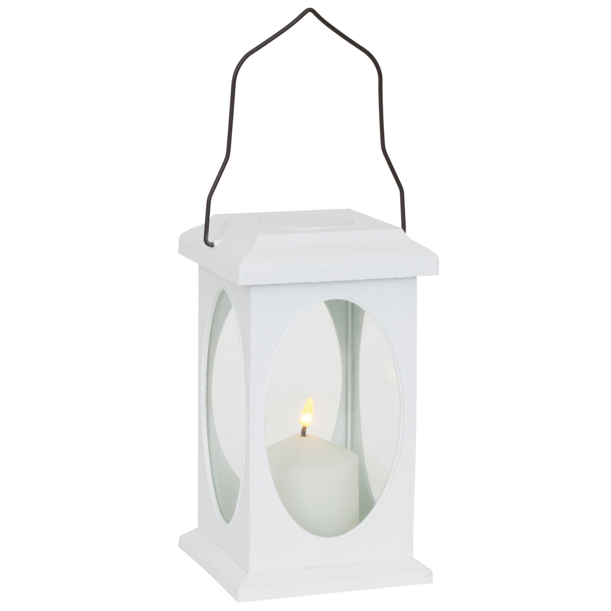 Lantern | White plastic | Flickering LED candle | Indoor & outdoor | H 230 mm