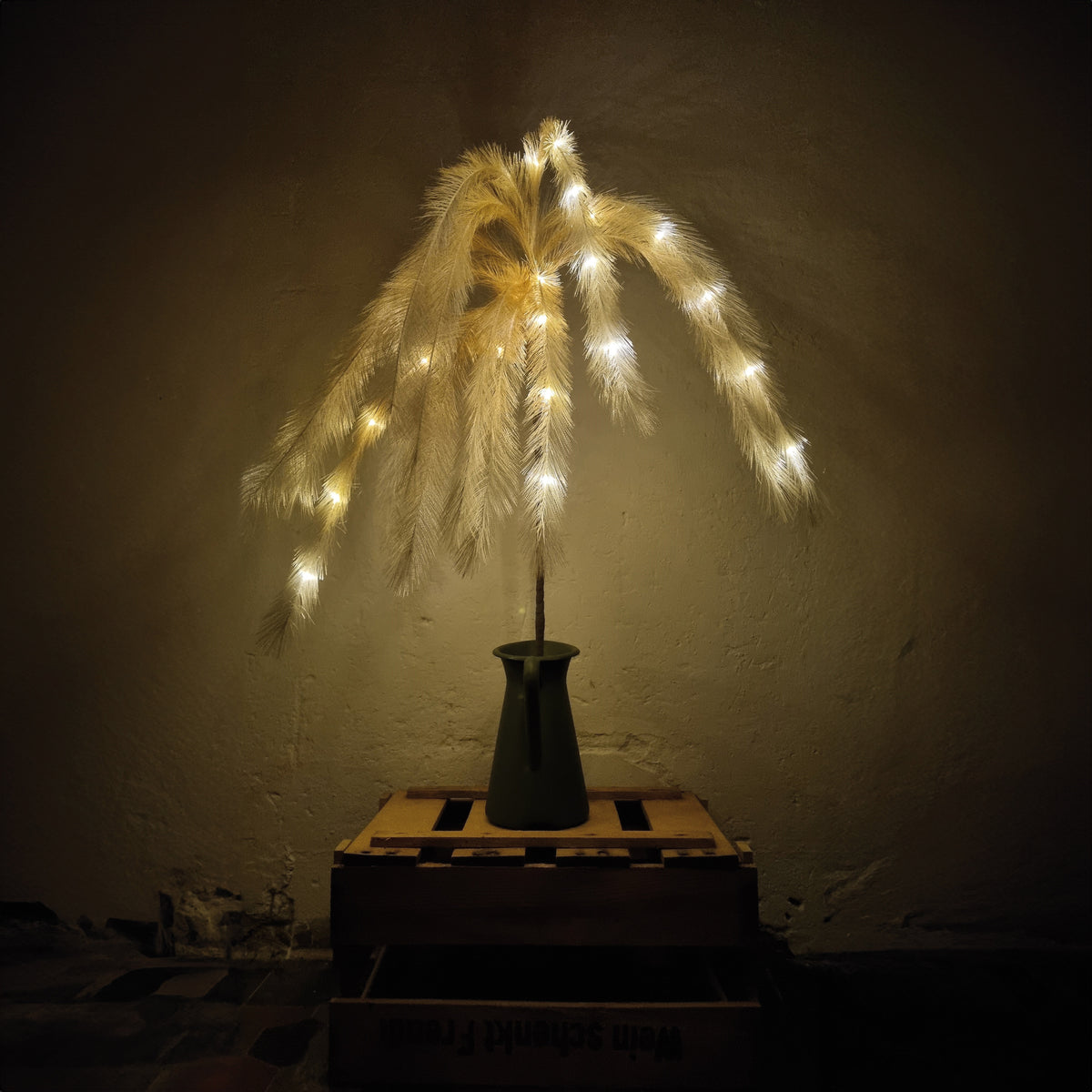 LED branch | feather strands | 20 warm white LEDs | brown/beige