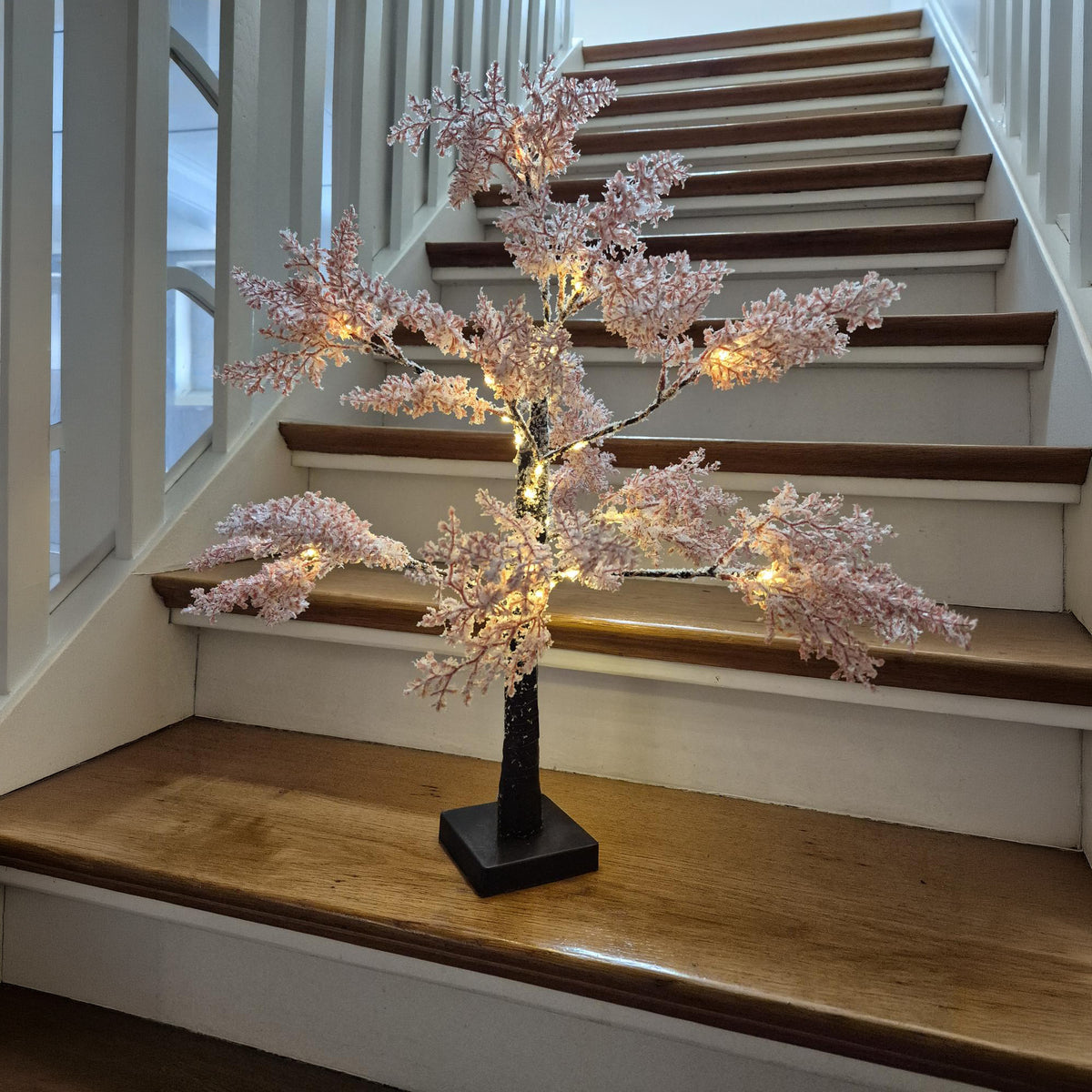 LED tree | snow decoration pink/white | copper-colored fairy lights