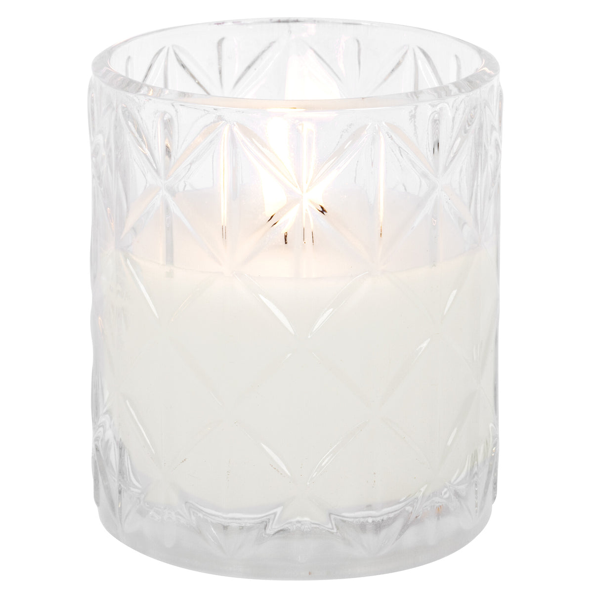 Echtwachskerze | Kristallglas | 1 warmweiße flackernde LED | H 100 × B 85 mm