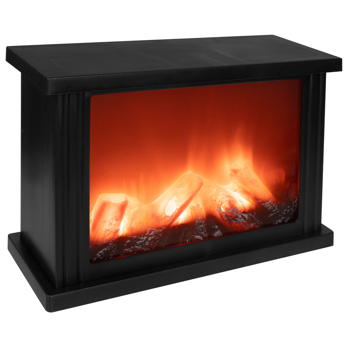 LED-Kamin | Kunststoff schwarz | Feuerschein-Effekt | Timer | B 295 × H 200 mm