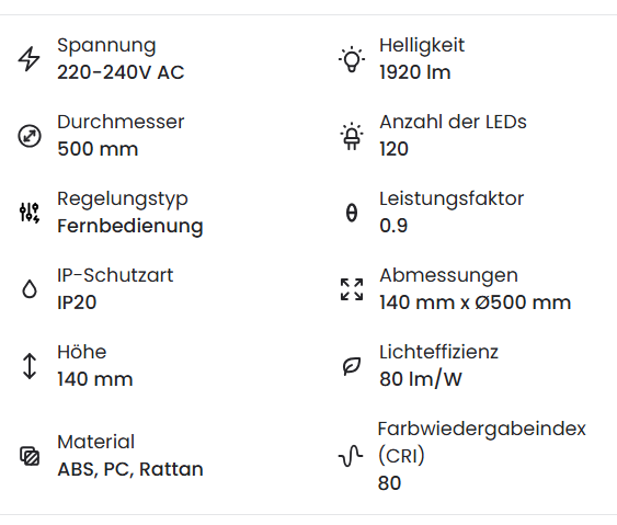 Deckenventilator Nala mit Licht | Lautloser DC-Ventilator in Rattanoptik
