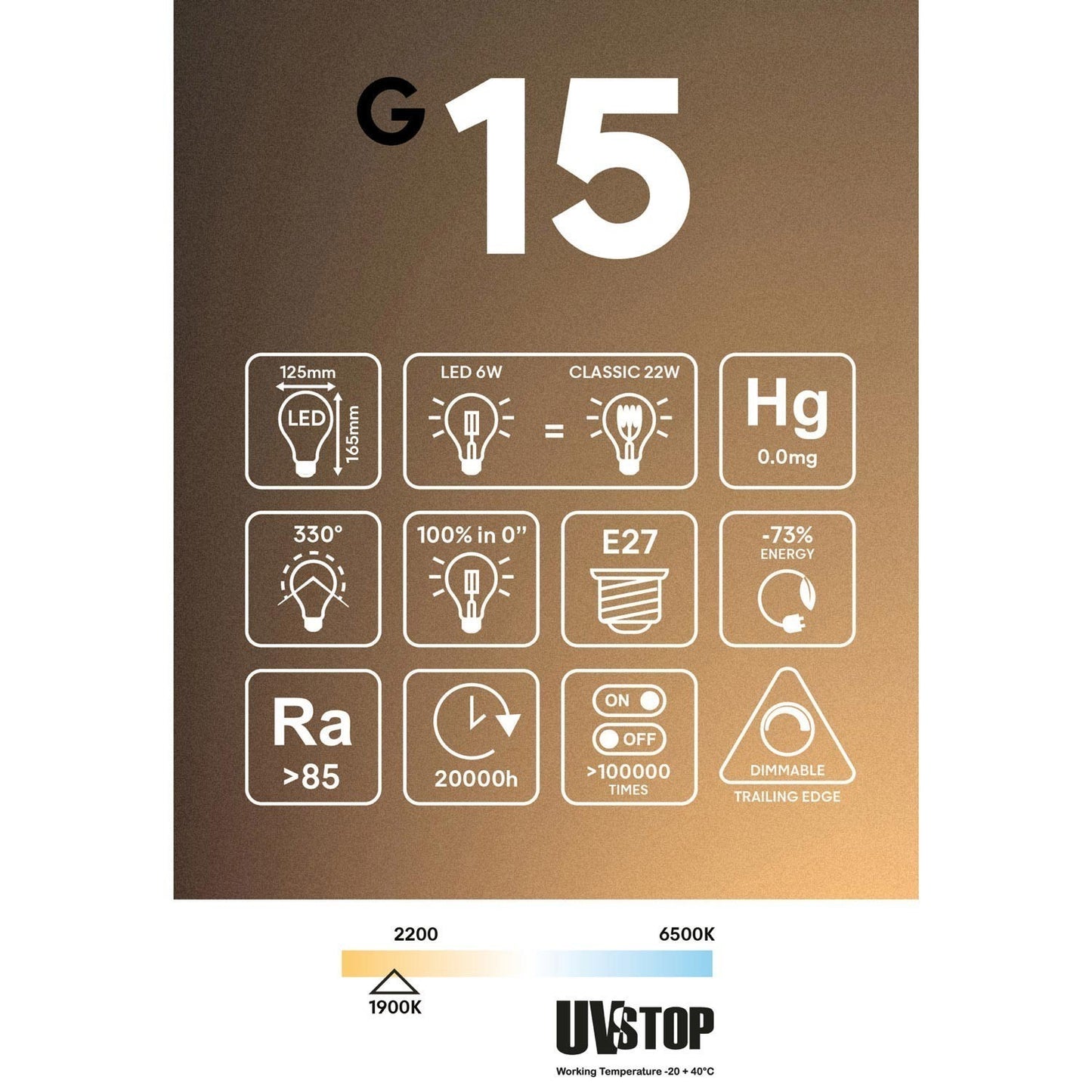 LED Smoky Glühbirne Ghost Line G125 – E27 / 6 W / 1900 K / CRI 90 / dimmbar