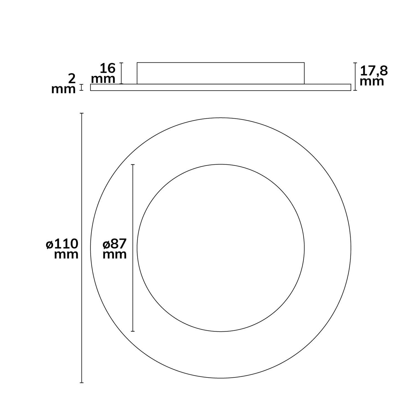 Cover Aluminium rund chrom matt rückversetzt für Sys-90