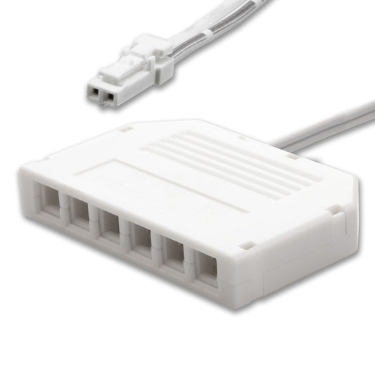 MiniAMP 6-fach Verteiler (1 male-Stecker an 6 female-Buchsen), 30cm, 2-polig, weiß, max. 3,5A