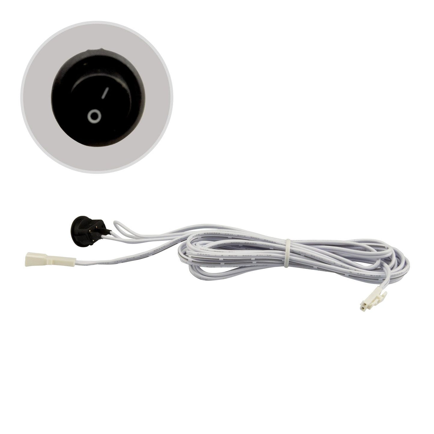 MiniAMP Einbauschalter Ein/Aus, female-Buchse und male-Stecker, 30cm+200cm, 2-polig, weiß, max. 5A