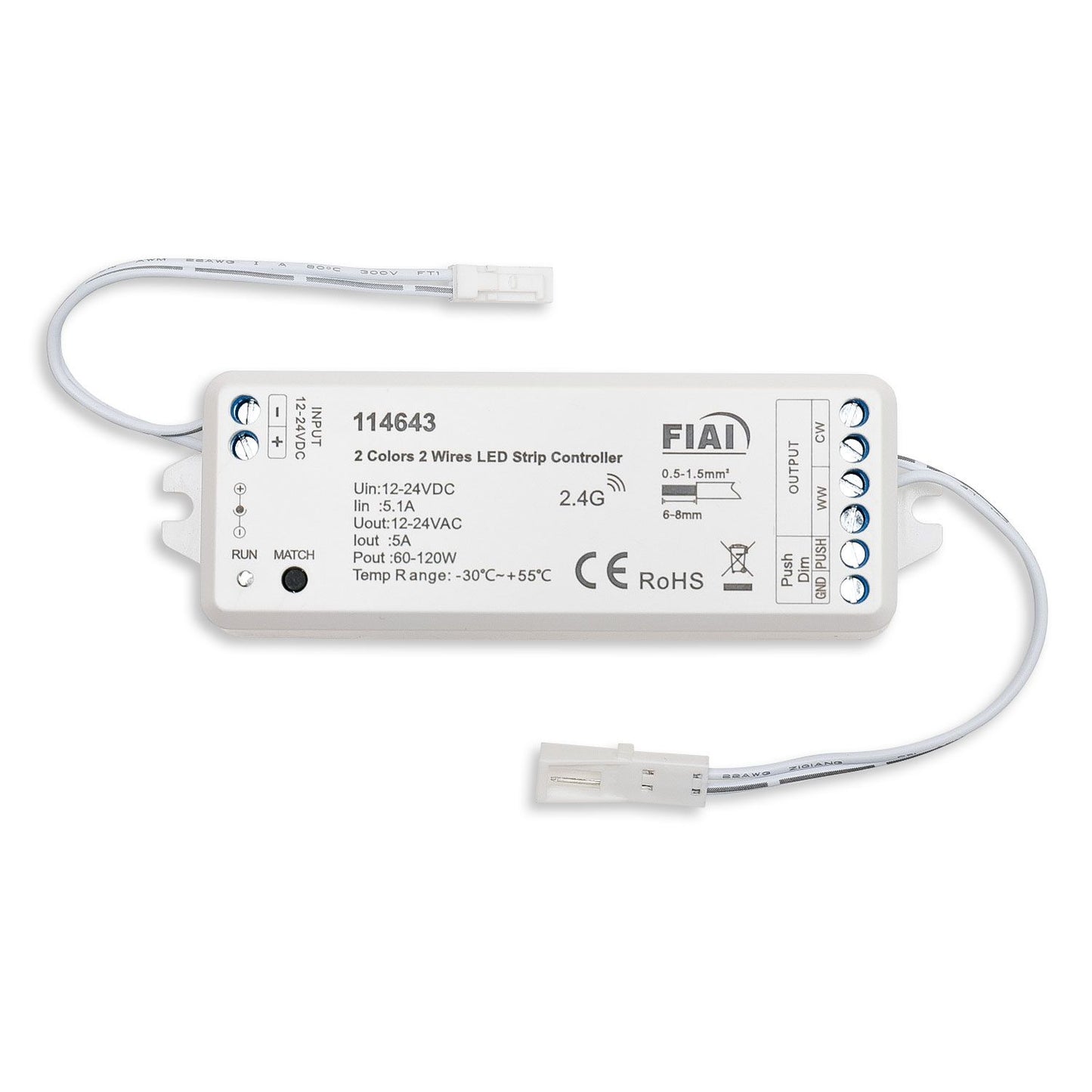 LED weißdynamischer Push/Funk PWM-Dimmer MiniAMP inkl. Fernbedienung 12-24V DC, 5A