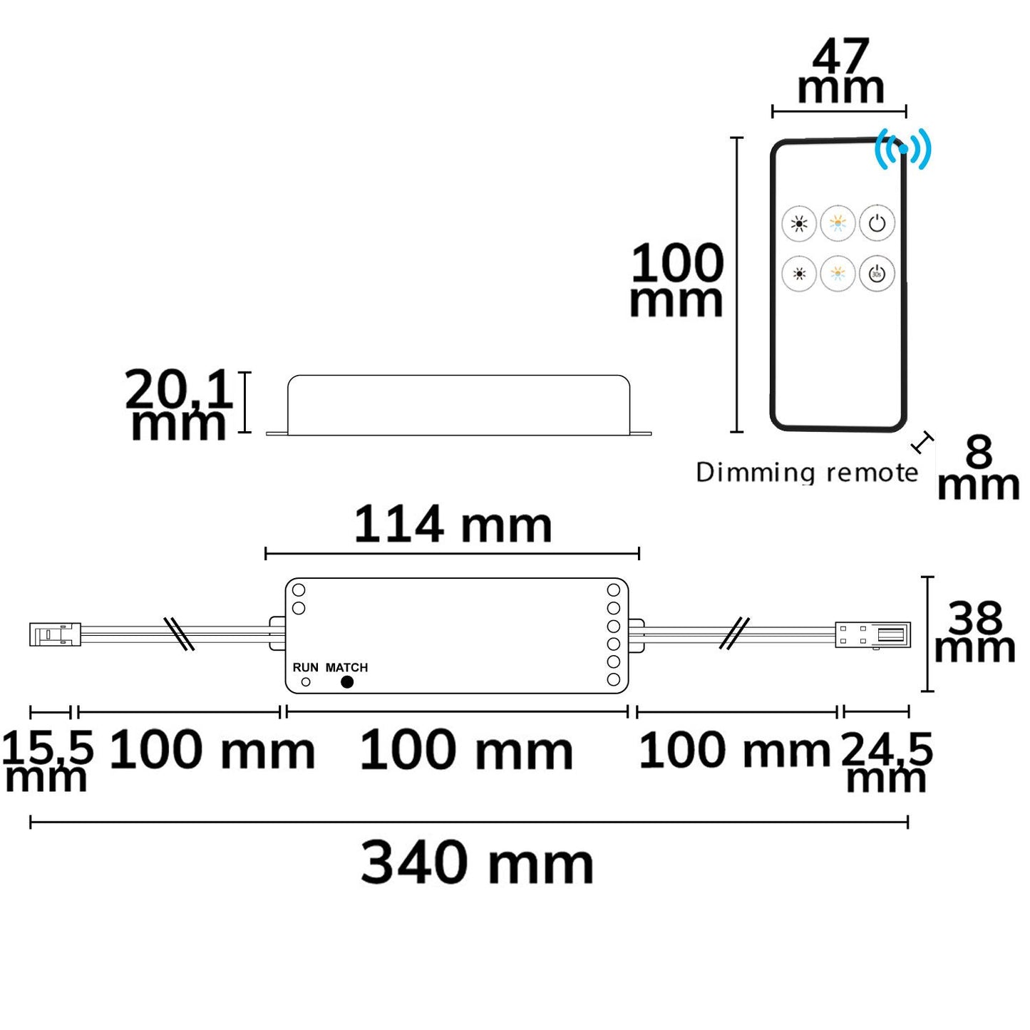 LED weißdynamischer Push/Funk PWM-Dimmer MiniAMP inkl. Fernbedienung 12-24V DC, 5A