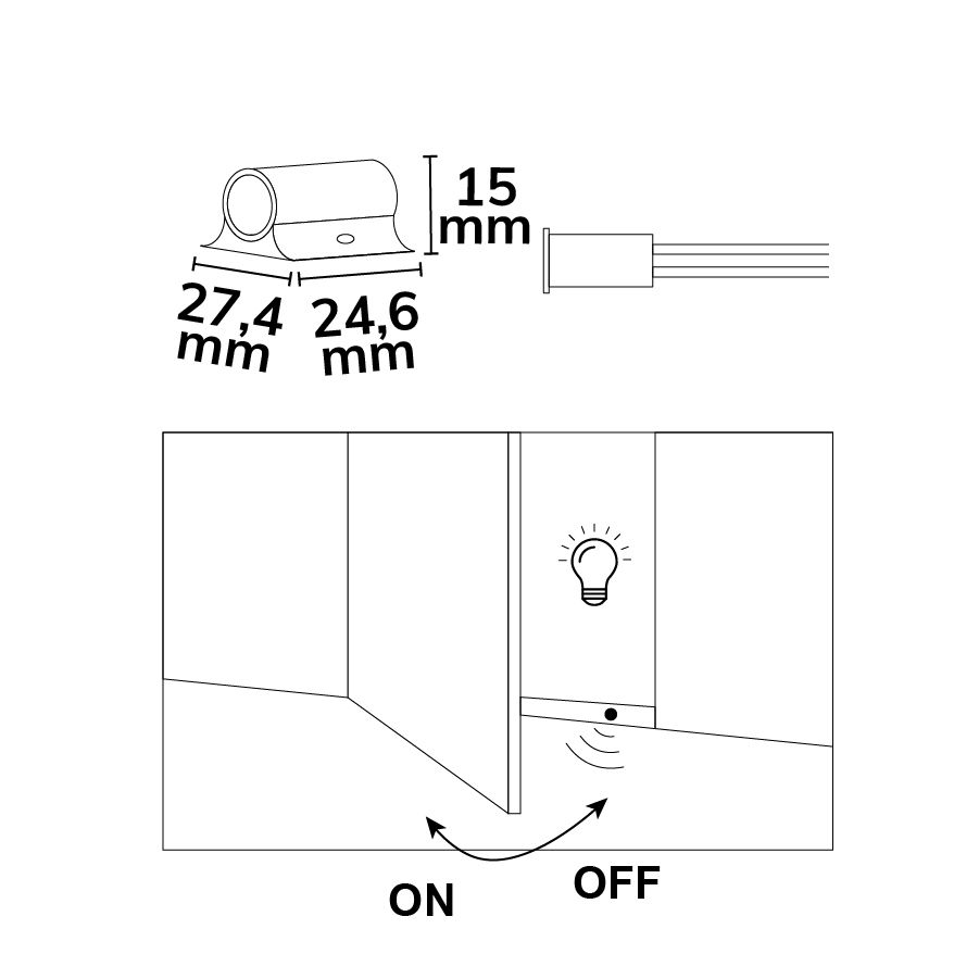 MiniAMP Capteur de contact rond, Encastré/Monté en surface, 12-24V CC, 3A