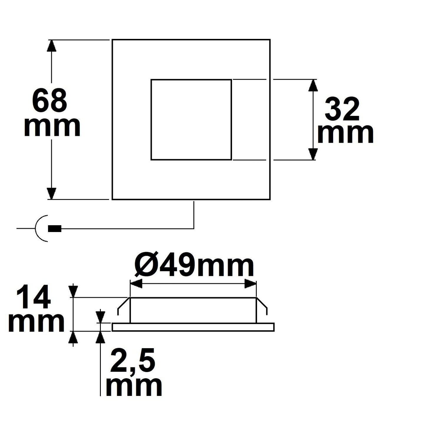LED Möbeleinbaustrahler MiniAMP schwarz, eckig, 3W, 120°,12V DC warmweiß 3000K, dimmbar