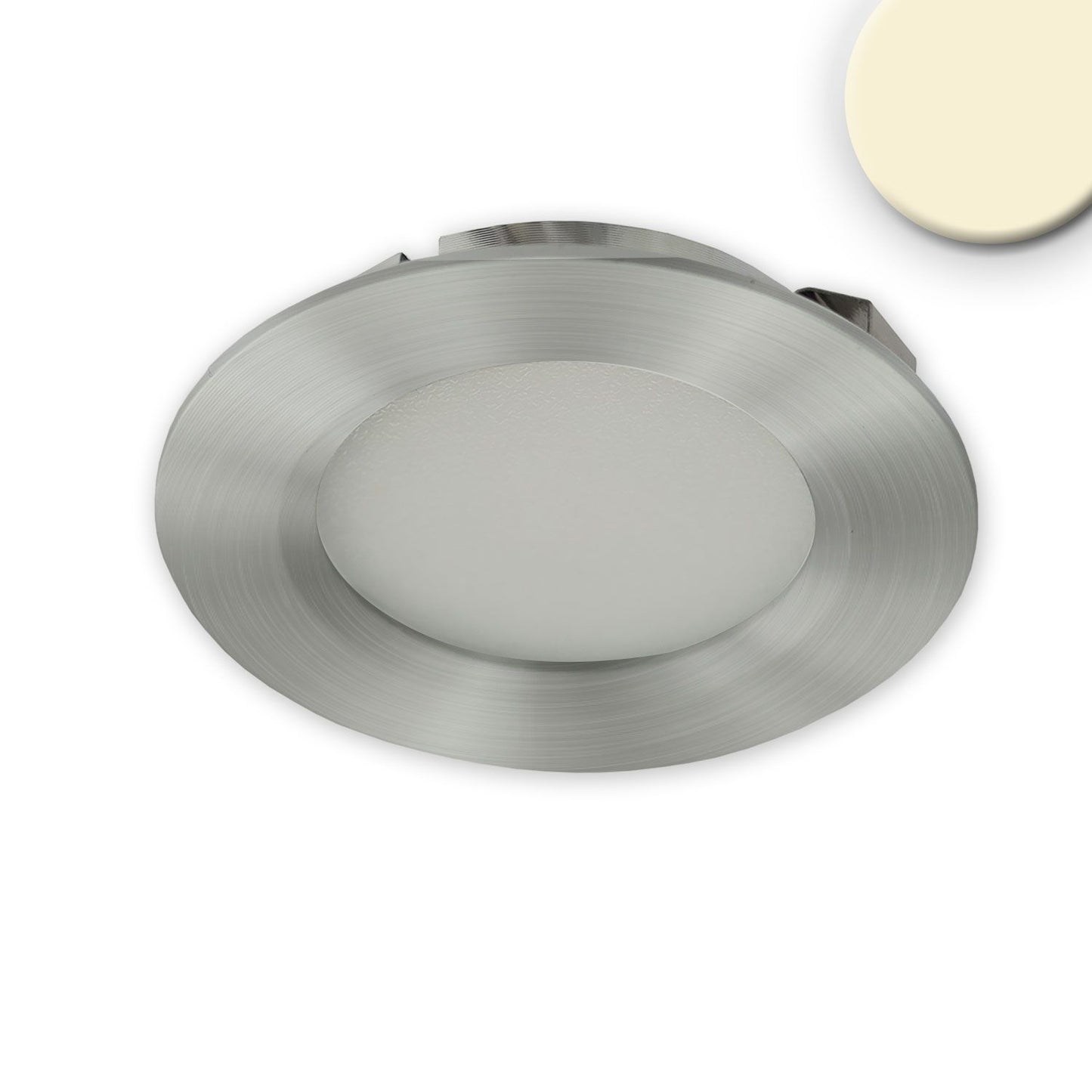 Spot encastrable LED pour meuble Mini AMP ALU brossé, rond, 3W, 120°, 24V DC blanc chaud 3000K, dimmable