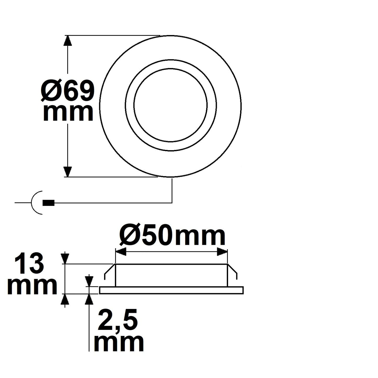 LED Möbeleinbaustrahler Mini AMP schwarz, rund, 3W, 120°, 12V DC, warmweiß 3000K, dimmbar