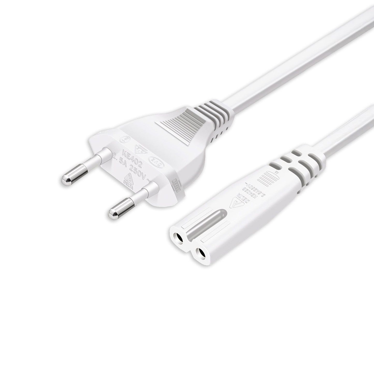 Standard EU-PowerCord Stecker, 2x0,75mm², weiß, 3m