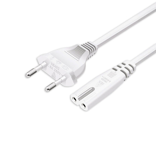 Standard EU-PowerCord Stecker, 2x0,75mm², weiß, 1m