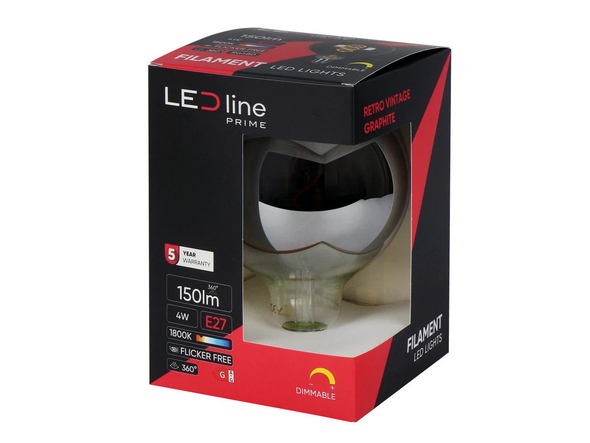 Globe G125 E27 LED Filament Graphite | 4W, 1800K, dimmbar