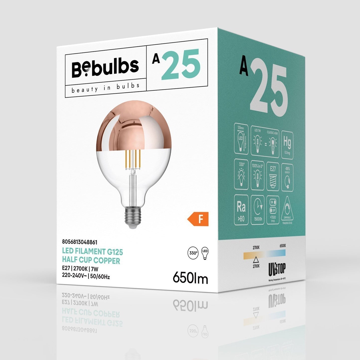 Ampoule LED à réflecteur supérieur en cuivre G125 7W 650lm E27 2700K dimmable