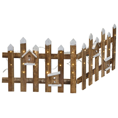 LED-Dekozaun | Holz natur | Vogelhäuschen & Glitzer | 30 warmweiße LEDs | B max. 100 cm