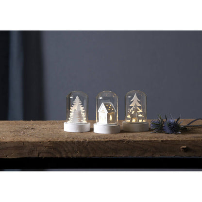 Glaskuppel | KUPOL | 3er-Set | Holz & Glas | warmweiße LED | H 85 × Ø 55 mm