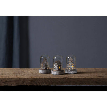 Glaskuppel | KUPOL | 3er-Set | Holz & Glas | warmweiße LED | H 85 × Ø 55 mm