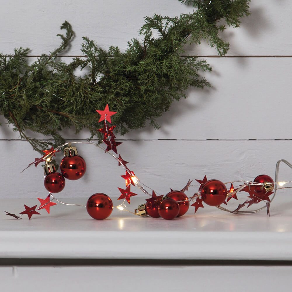 LED-Lichterkette XMAS | Warmweiß | Kugeln und Sterne
