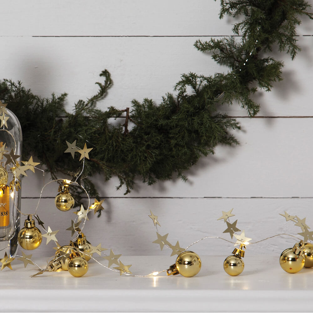 LED-Lichterkette XMAS | Warmweiß | Kugeln und Sterne
