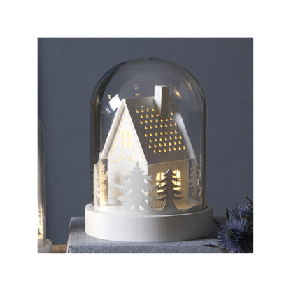 LED-Glocke | KUPOL | Holz weiß & Glas | warmweiße LEDs | H 170 × Ø 120 mm