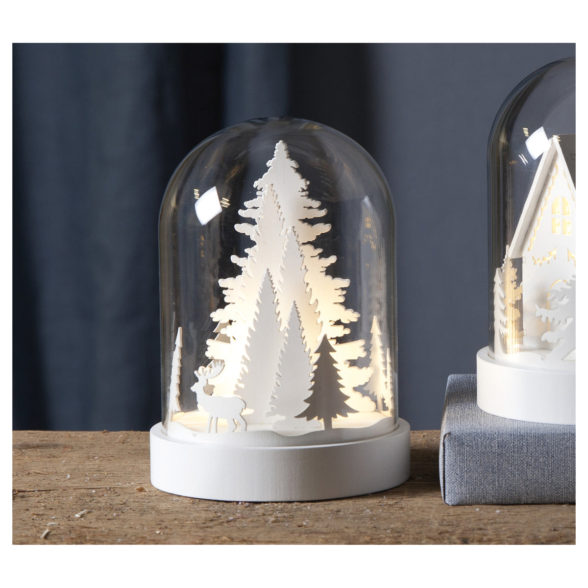 LED-Glocke | KUPOL | Holz weiß & Glas | warmweiße LEDs | H 170 × Ø 120 mm
