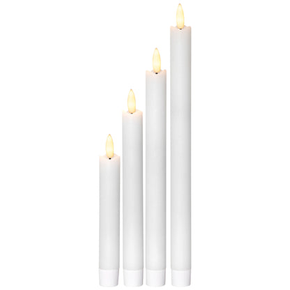 LED-Echtwachs-Tafelkerzen | Weiß | 4 Höhen im 4er-Set
