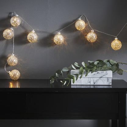LED-Lichterkette GLITTER | Warmweiß | Kugeln mit Glitzersternen