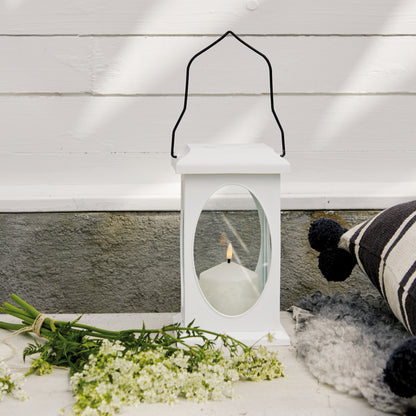 Lantern | White plastic | Flickering LED candle | Indoor & outdoor | H 230 mm