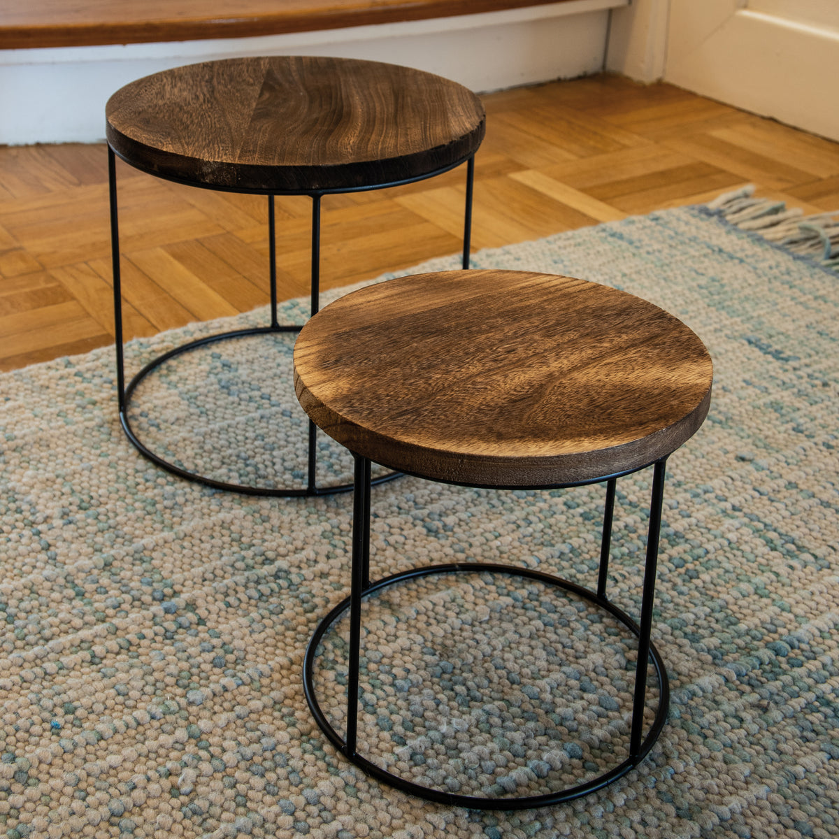 Beistelltisch | 2er-Set | Metall schwarz | Holz natur