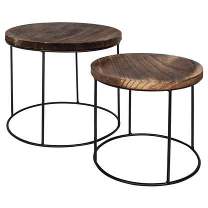 Beistelltisch | 2er-Set | Metall schwarz | Holz natur