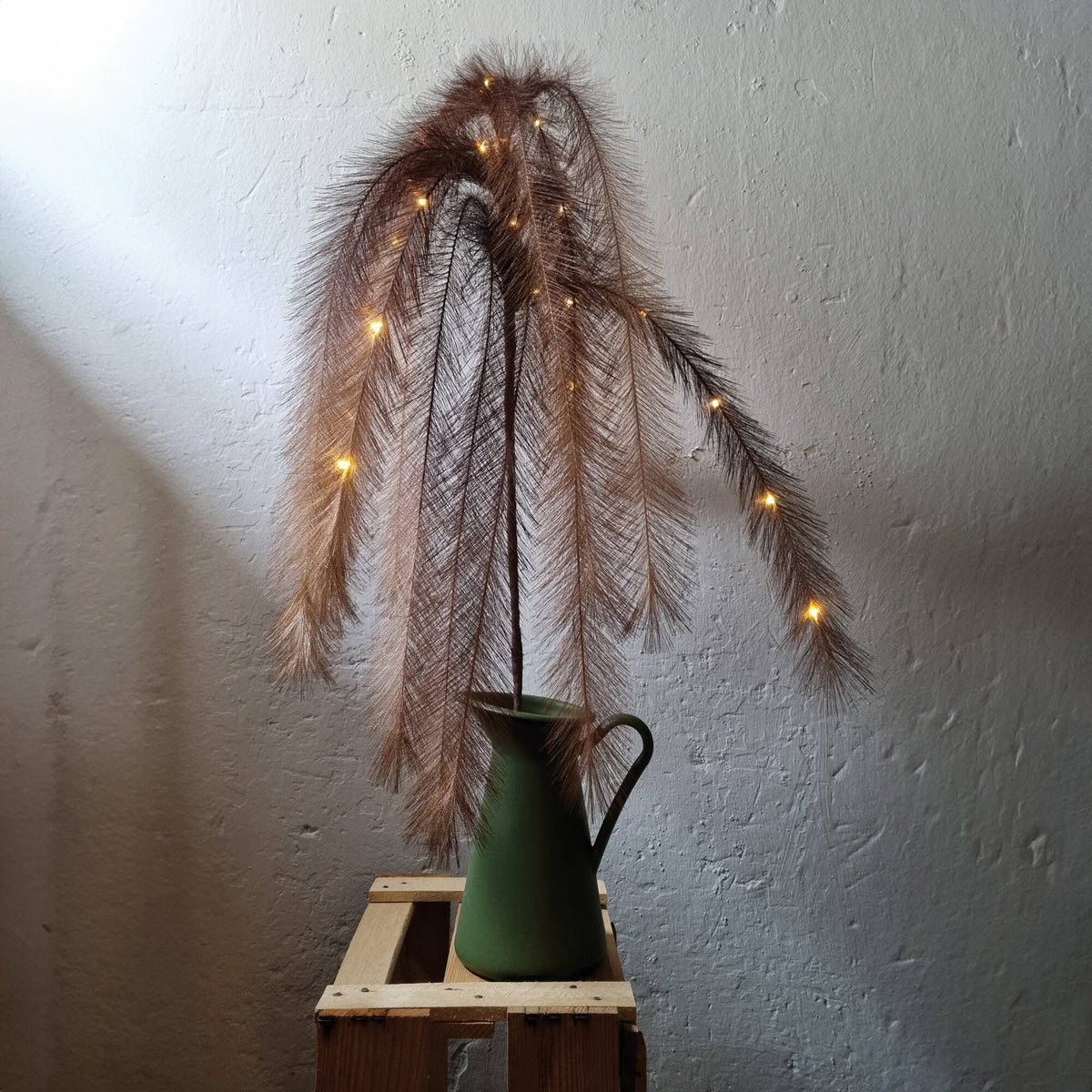 LED branch | feather strands | 20 warm white LEDs | brown/beige