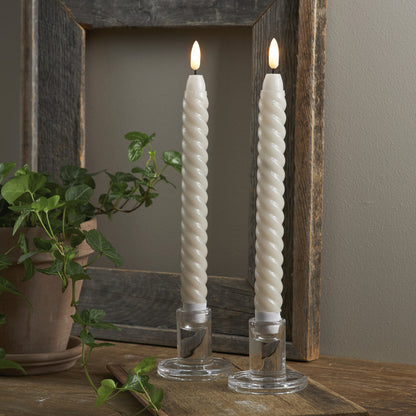 FLAMME SWIRL ANTIQUE LED Real Wax Taper Candles | Beige | Set of 2