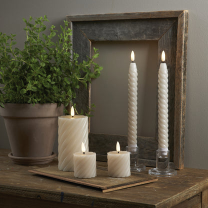 FLAMME SWIRL ANTIQUE LED Real Wax Taper Candles | Beige | Set of 2