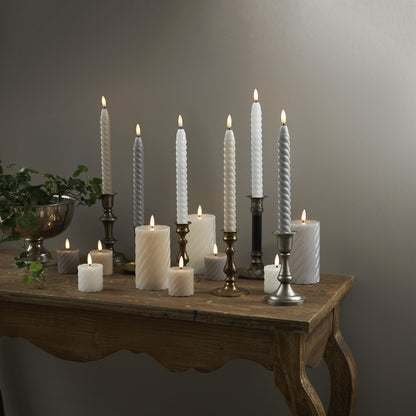 FLAMME SWIRL ANTIQUE LED Real Wax Taper Candles | Beige | Set of 2