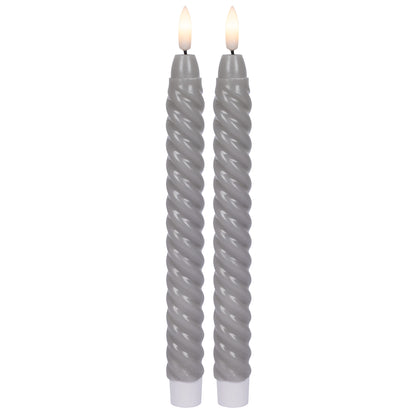 FLAMME SWIRL ANTIQUE LED-Echtwachs-Tafelkerzen | Grau | 2er-Set
