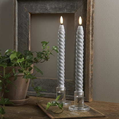 FLAMME SWIRL ANTIQUE LED-Echtwachs-Tafelkerzen | Grau | 2er-Set
