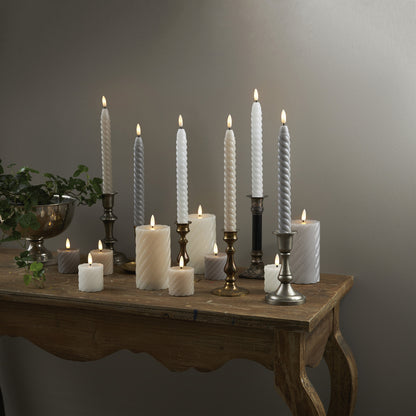 FLAMME SWIRL ANTIQUE LED-Echtwachs-Tafelkerzen | Grau | 2er-Set