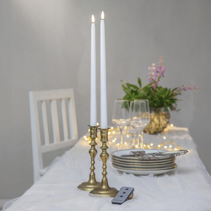 LED Real Wax Taper Candles FLAME SLIM | White | Set of 2
