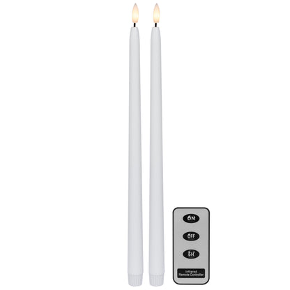 LED Real Wax Taper Candles FLAME SLIM | White | Set of 2