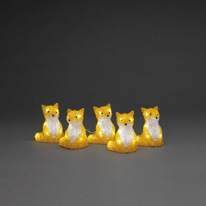 LED-Füchse | 5er-Set | Acryl transparent/orange | Weißes Licht