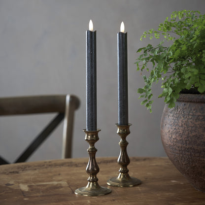 LED Real Wax Taper Candles FLAMME ANTIQUE | Black | Set of 2