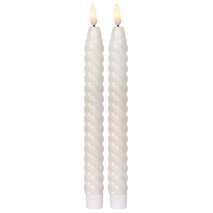 FLAMME SWIRL ANTIQUE LED Real Wax Taper Candles | White | Set of 2