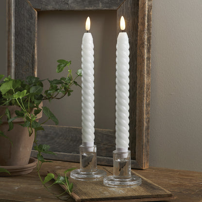 FLAMME SWIRL ANTIQUE LED Real Wax Taper Candles | White | Set of 2