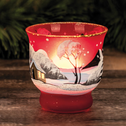 Tea light holder | WINTER LANDSCAPE | red glass | for 1 tea light