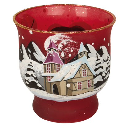 Tea light holder | WINTER LANDSCAPE | red glass | for 1 tea light